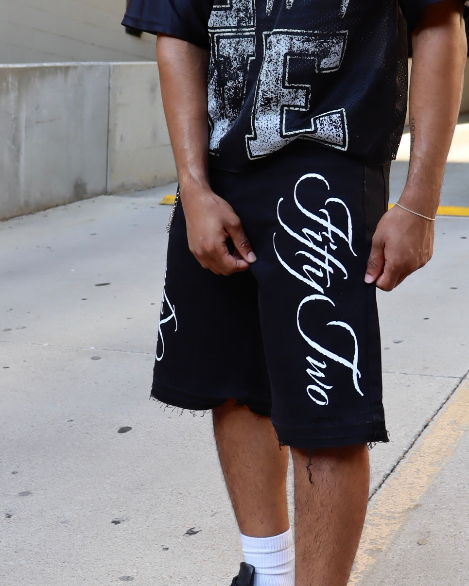 Script Denim Shorts - Vintage Black