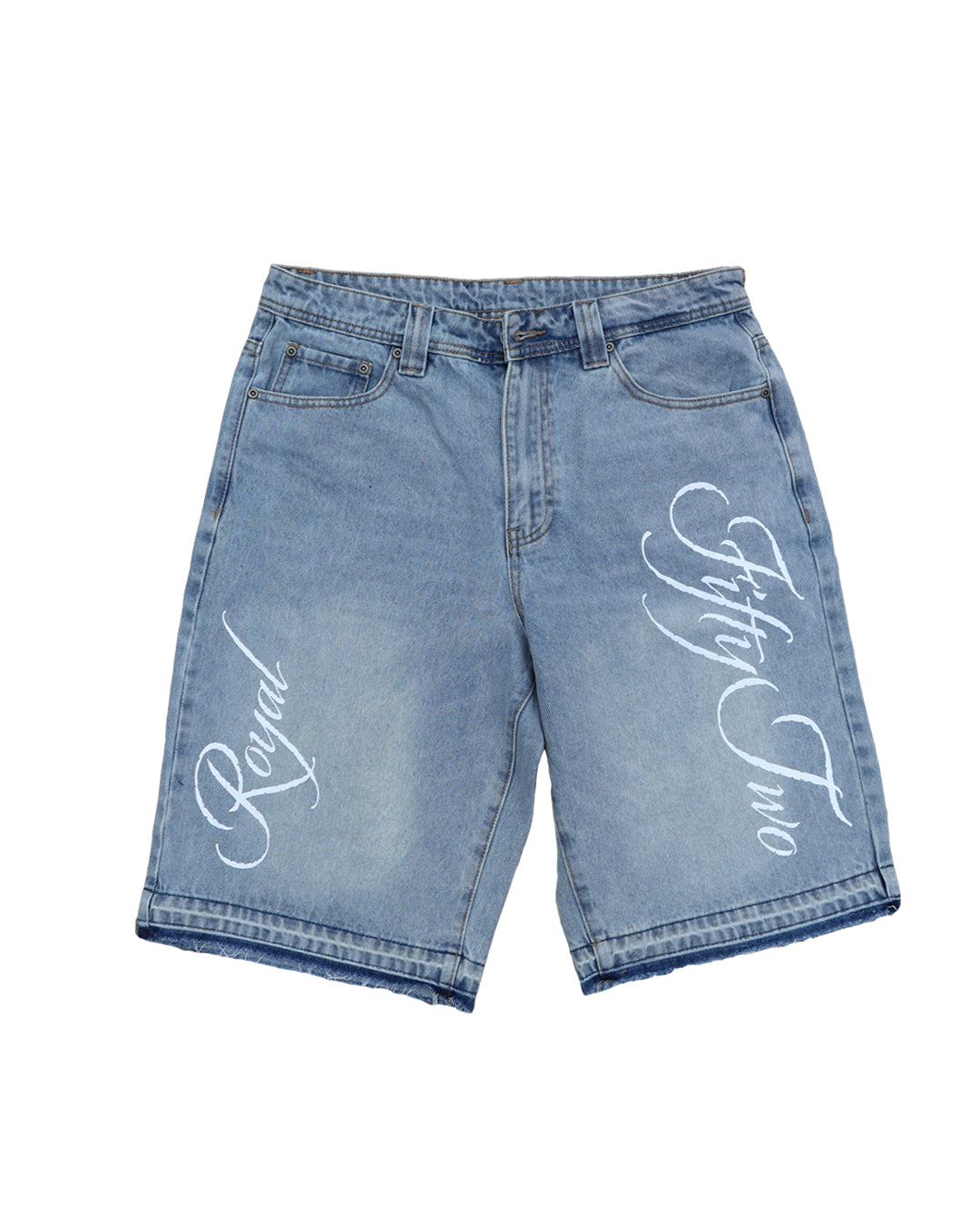 Script Denim Shorts - Light Blue